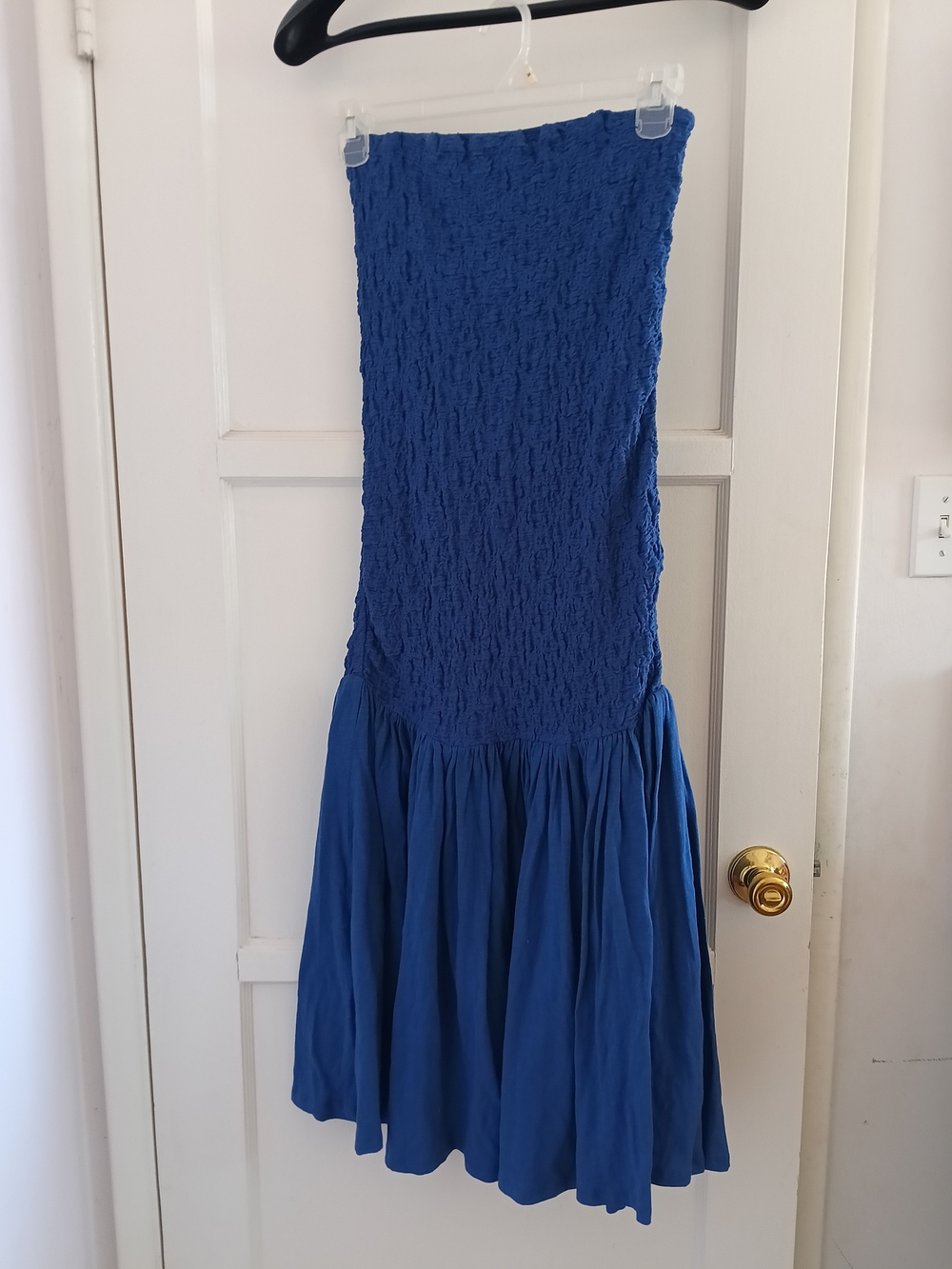 Anthropologie Royal Blue Strapless Smocked Midi Dress